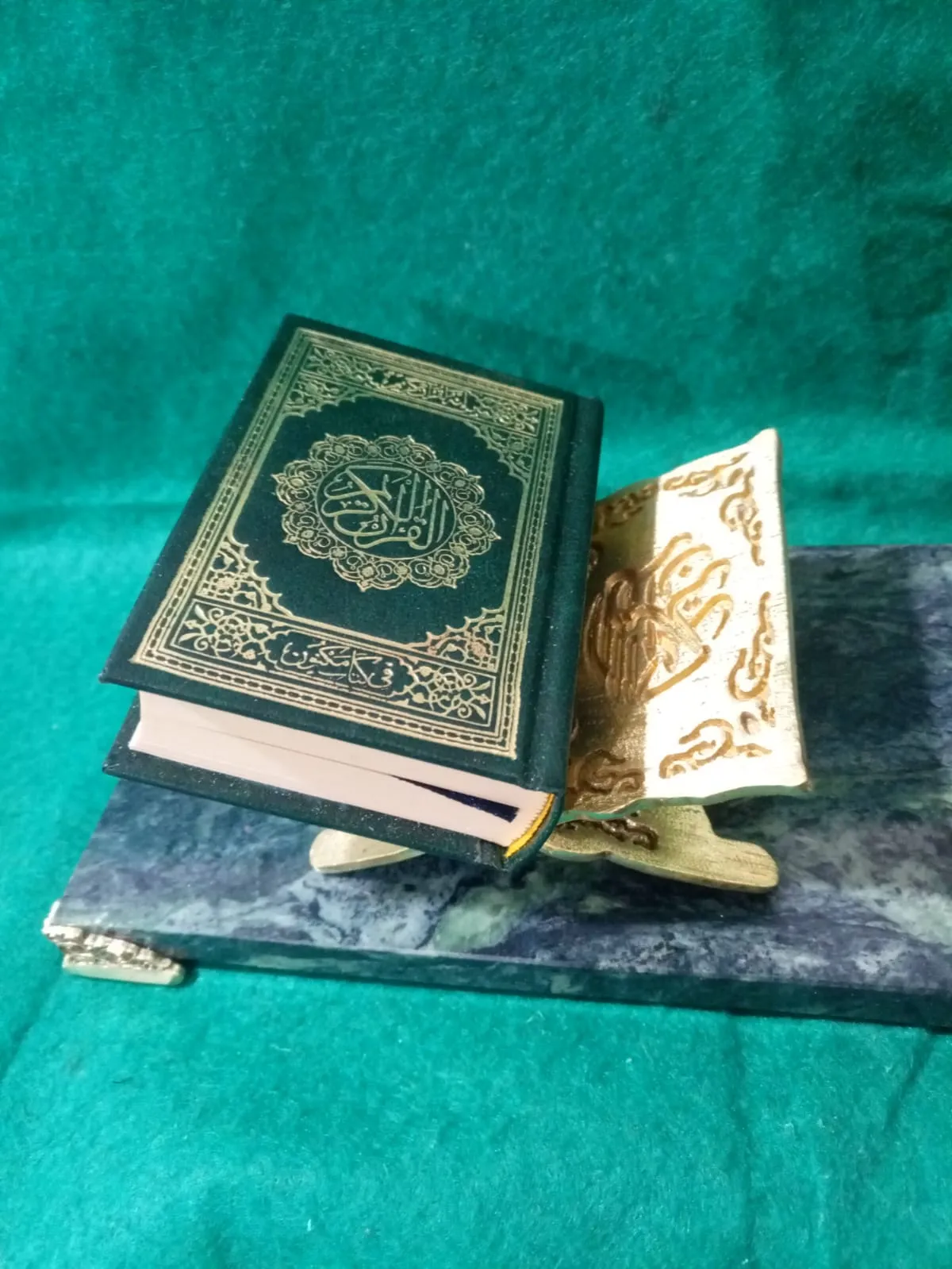 Quran stand, bronze detail